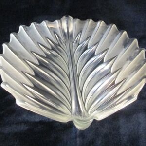 Walther-glass Large Leaf Shaped Clear & Frosted Crystal Platter Huge